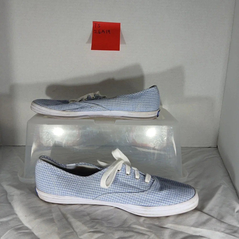 Keds Champion Canvas Gingham Blue White Lace Up Sneakers Shoes Women‎ US 8.5